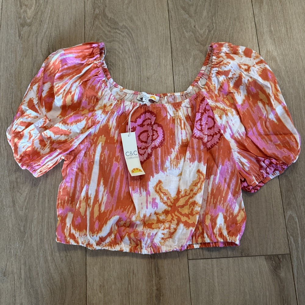 C&C California Tropical Floral Halter Top Size Med Colorful Linen Blend NEW